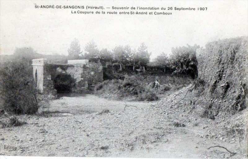 Carte postale ancienne Saint Andre De Sangonis Souvenir De L'Inondation 1907 La Coupure De La Rt