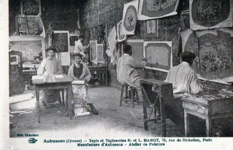 Carte postale ancienne Paris Tapisserie D'Aubusson R.et L.hamot Rue De Richelieu A Paris Atelier à Paris
