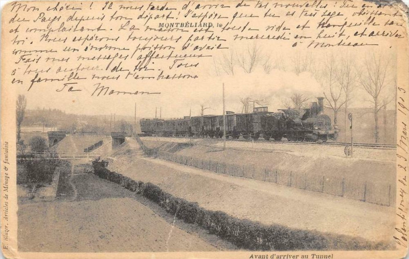 Carte postale ancienne Montbeliard Avant D'Arriver Au Tunnel (dos non divisé) Train cpa pas cour à Montbéliard