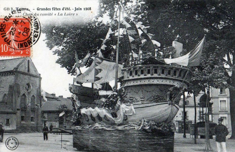 Carte postale ancienne Tours Grandes Fetes D'Ete 1908 Char Du Comite La Loire (cpa animée) à Tours