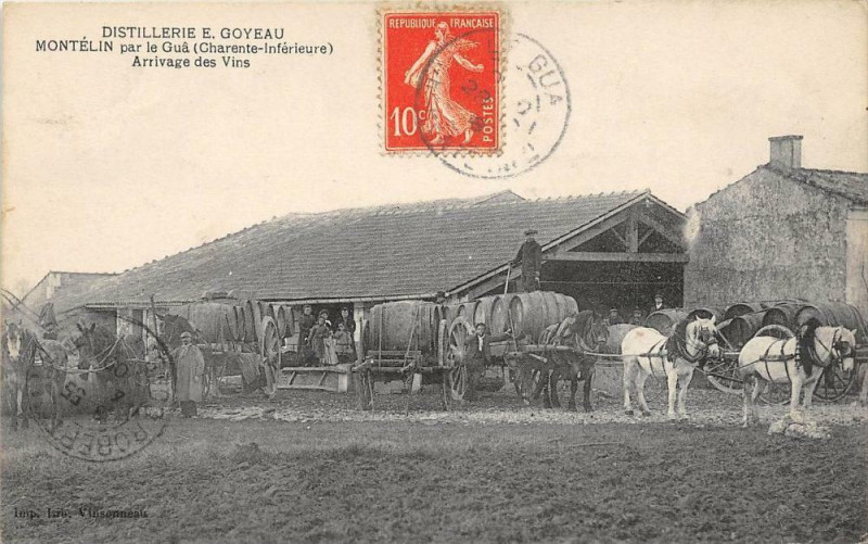 Carte postale ancienne Distillerie E.goyau Montelin Par Le Gua Arrivage Des Vins (très rare cpa au Gua