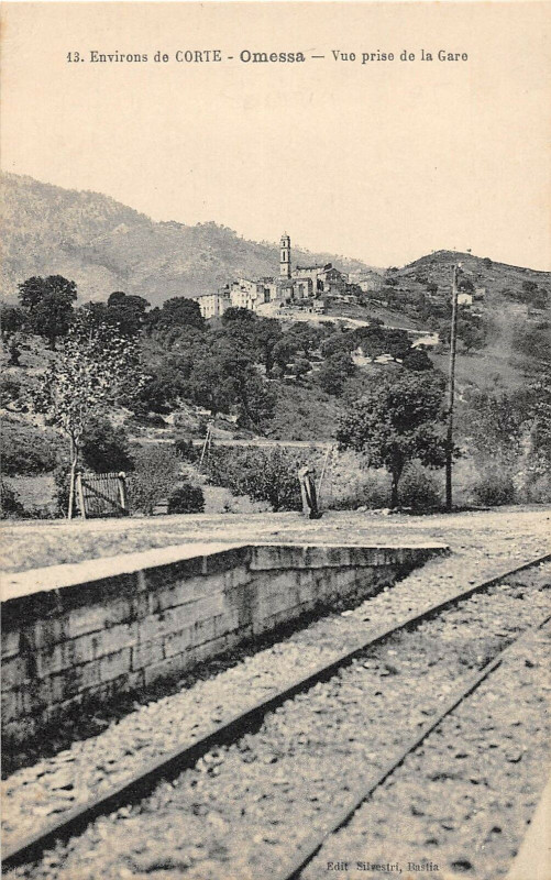 Carte postale ancienne 20 Corse Env.de Corte Comessa (soveria) Vue Prise De La Gare (cliché rare à Corte