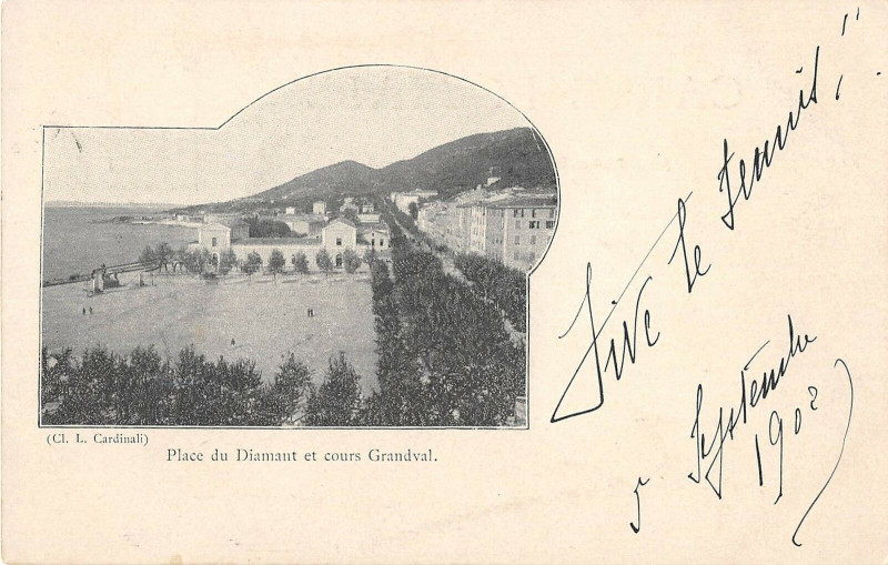 Carte postale ancienne 20 Corse Ajaccio Place Du Diamant Et Cours Grandval (dos non divisé) à Ajaccio