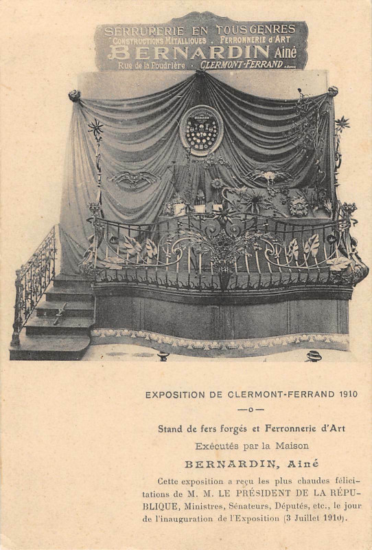 Carte postale ancienne Exposition De Clermont Ferrand 1910 Serrurerie Bernardin à Clermont-Ferrand