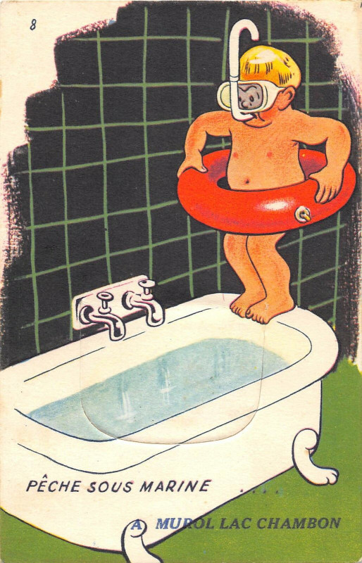 Carte postale ancienne Cpa A Systeme Peche Sous Marine A Murol Lac Chambon à Murol