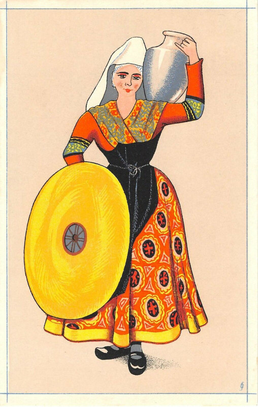 Carte postale ancienne Illustrateur Basse Auvergne Femme D'Escoutoux à Escoutoux