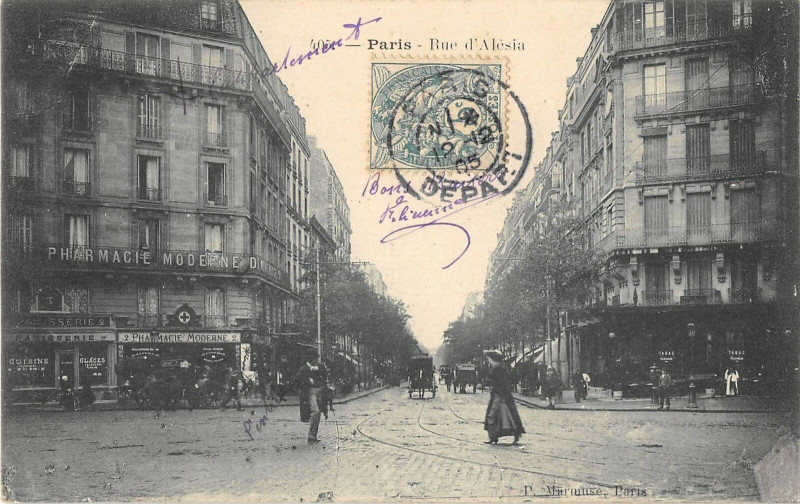 Carte postale ancienne Rue d'Alésia à Paris 14e