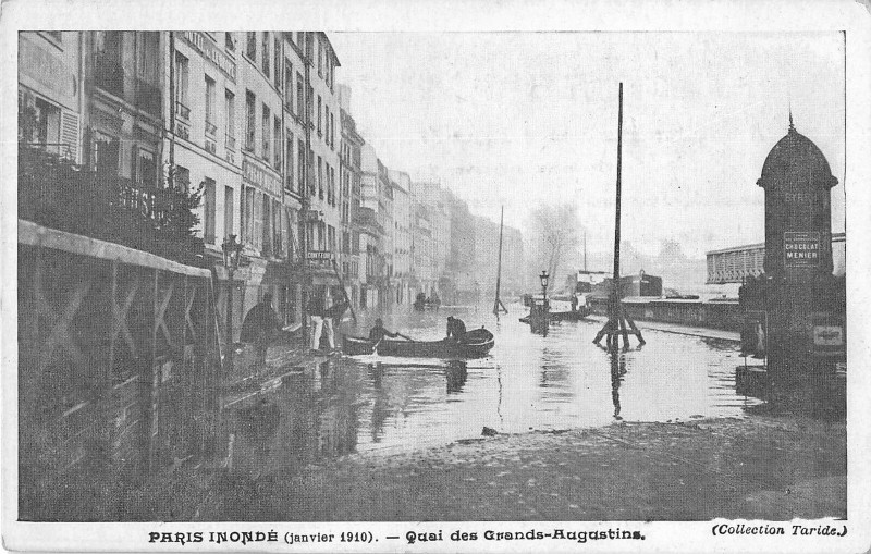 Carte postale ancienne Paris Quai Des Grands Augustins Inondations à Paris