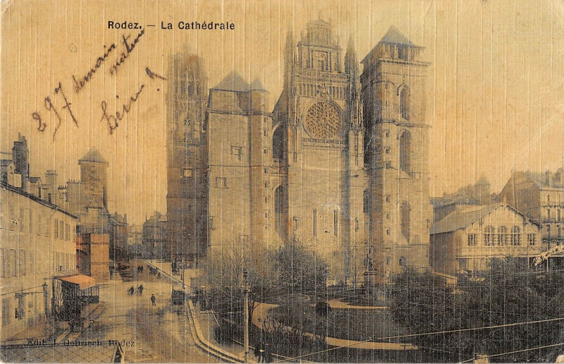 Carte postale ancienne Rodez La Cathedrale (cpa toilée émaillée à Rodez