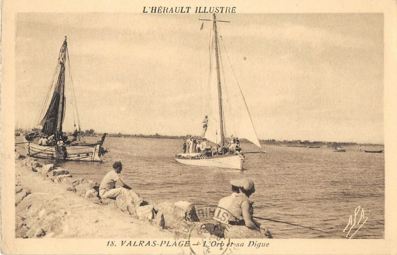 Carte postale ancienne Valras La Plage L'Orb Et Sa Digue