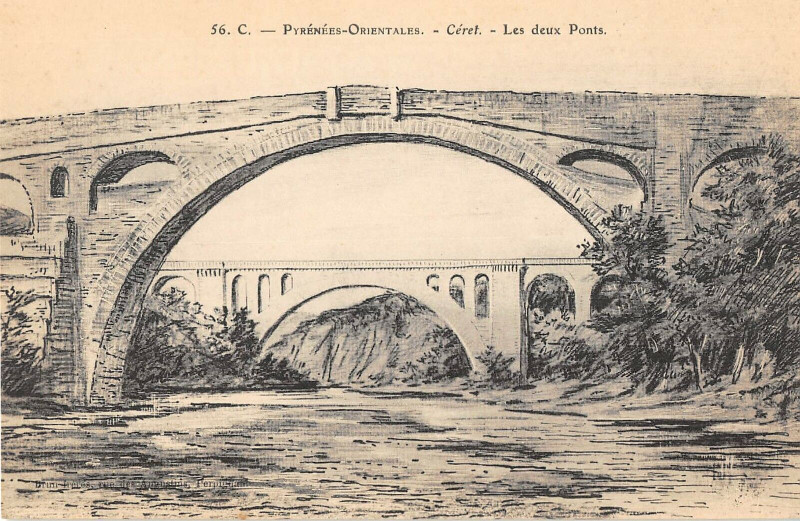 Carte postale ancienne Ceret Les Deux Ponts à Céret