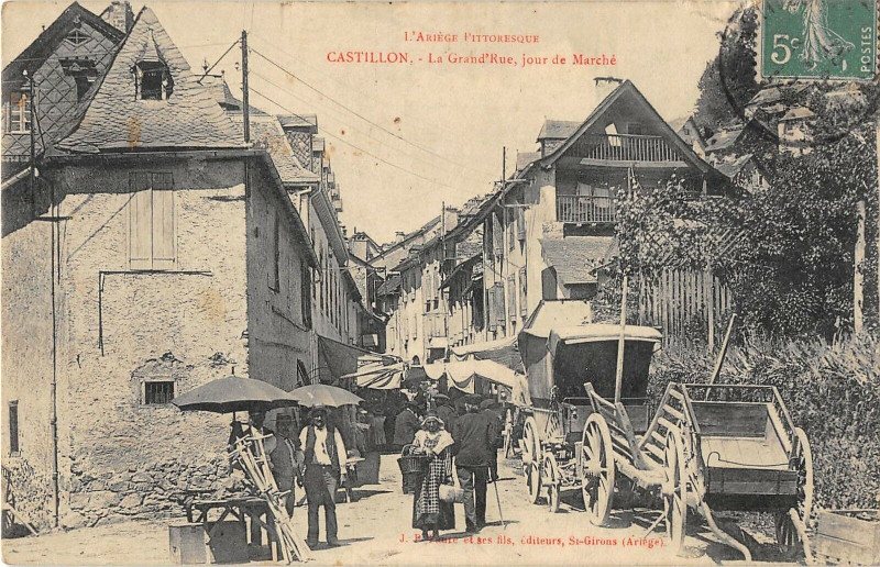Carte postale ancienne Castillon La Grand'Rue Jour De Marche