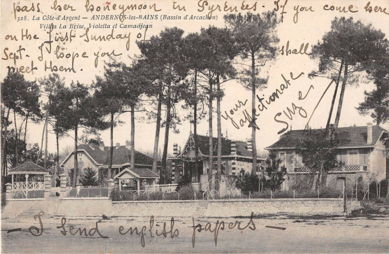 Carte postale ancienne Andernos Les Bains Villas La Brise Violetta Et Camadjean à Andernos-les-Bains