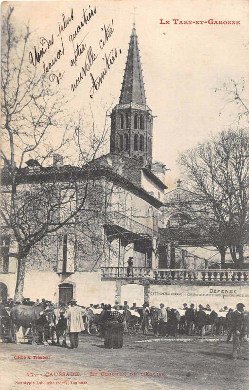 Carte postale ancienne Caussade Le Clocher De L'Eglise à Caussade