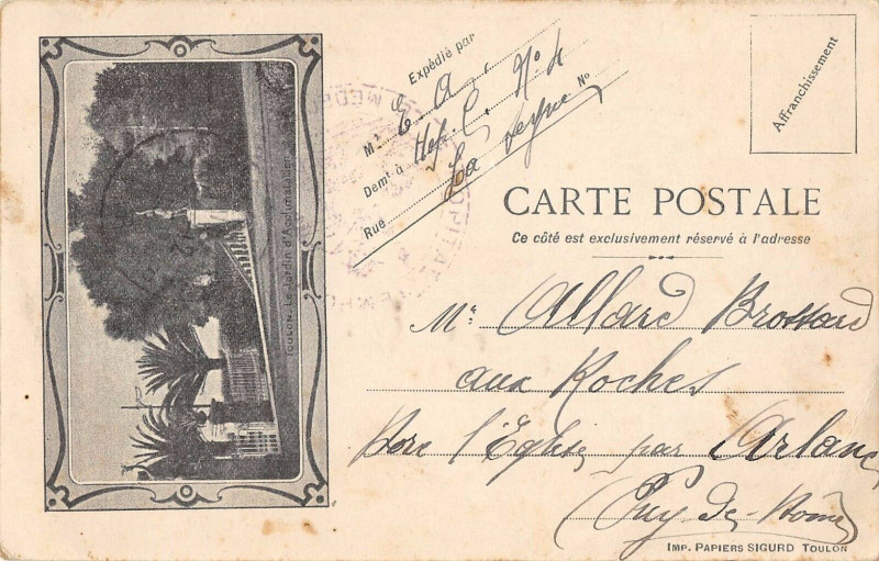 Carte postale ancienne Toulon Rare Cpa Precurseur Le Jardin D'Acclimatation (dos non divisé) à Toulon