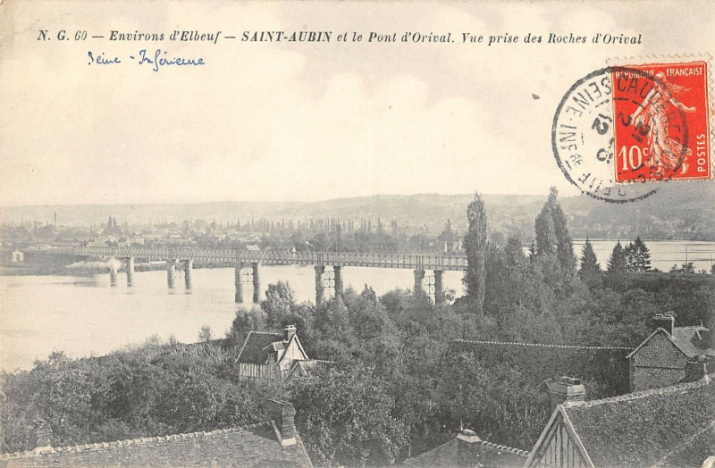 Carte postale ancienne Env.elbeuf Saint-Aubin Et Pont D'Orival Vue Prise Roches Orival à Orival