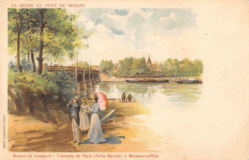 Carte postale ancienne Cpa Illustrateur La Seine Au Pont De Bezons (dos non divisé) à Bezons