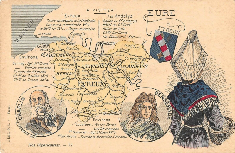 Carte postale ancienne Cpa Figurant Le Departement De L'Eure (dos non divisé)