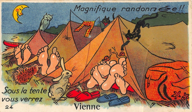 Carte postale ancienne Vienne Belle Cpa A Systeme Magnifique Randonnee Sous La Tente Vous Verrez à Vienne