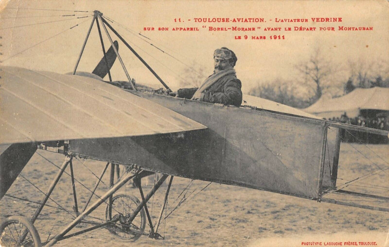 Carte postale ancienne Toulouse Aviation Vedrine Aviateur Sur Son Appareil Borel Morane Depart à Toulouse
