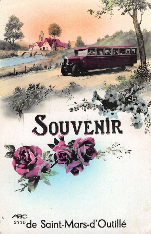 Carte postale ancienne Souvenir De Saint Mars D'Outille Autobus