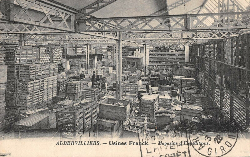 Carte postale ancienne Aubervilliers Usine Franck Magasins D'Expeditions (cliché rare à Aubervilliers