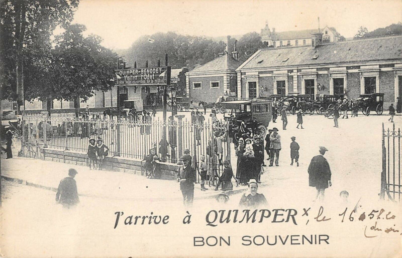 Carte postale ancienne J'Arrive A Quimper Bon Souvenir à Quimper