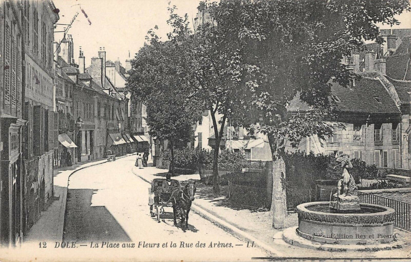 Carte postale ancienne Dole La Place Aux Fleurs Et Rue Des Arenes à Dole