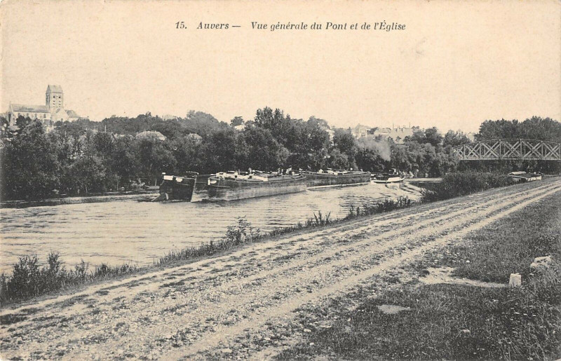 Carte postale ancienne Auvers Vue Generale Du Pont Et De L'Eglise