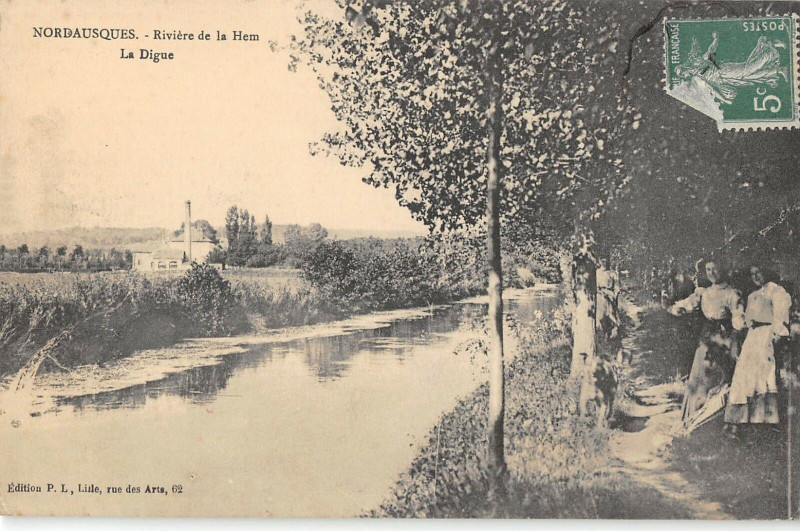 Carte postale ancienne Nordausques Riviere De La Hem La Digue à Nordausques