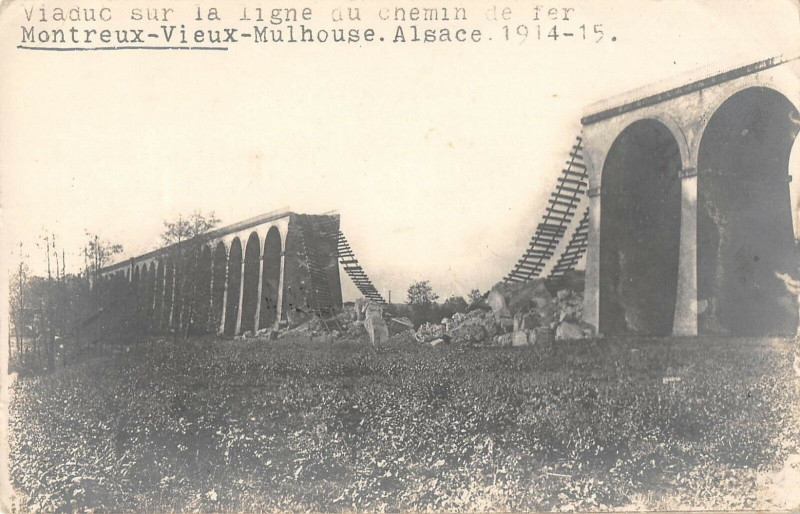 Carte postale ancienne Carte Photo Viaduc Ligne Chemin Fer Montreux Vieux Mulhouse Alsace 1915 à Mulhouse