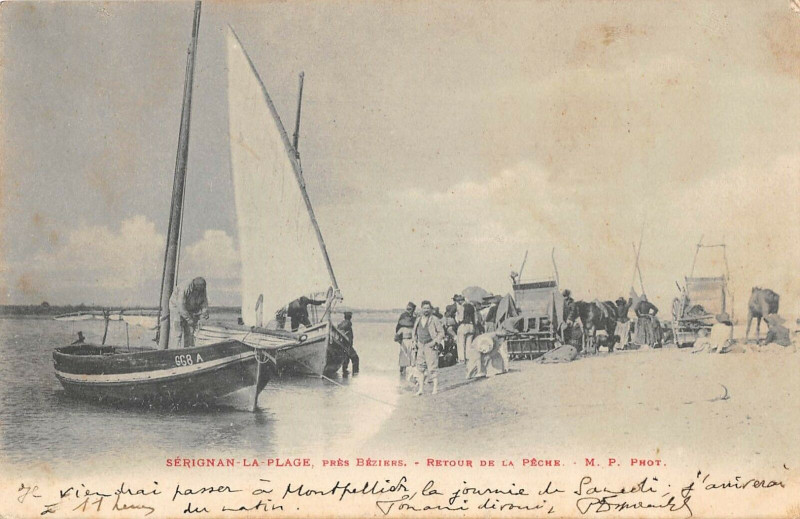Carte postale ancienne Serignan La Plage Retour De La Peche à Sérignan