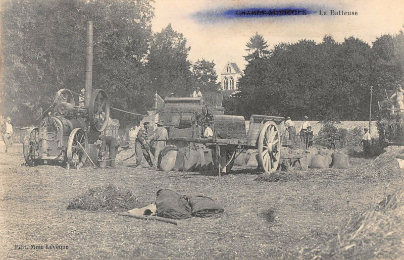 Carte postale ancienne Charly Agricole La Batteuse (cpa rare agriculture à Harly