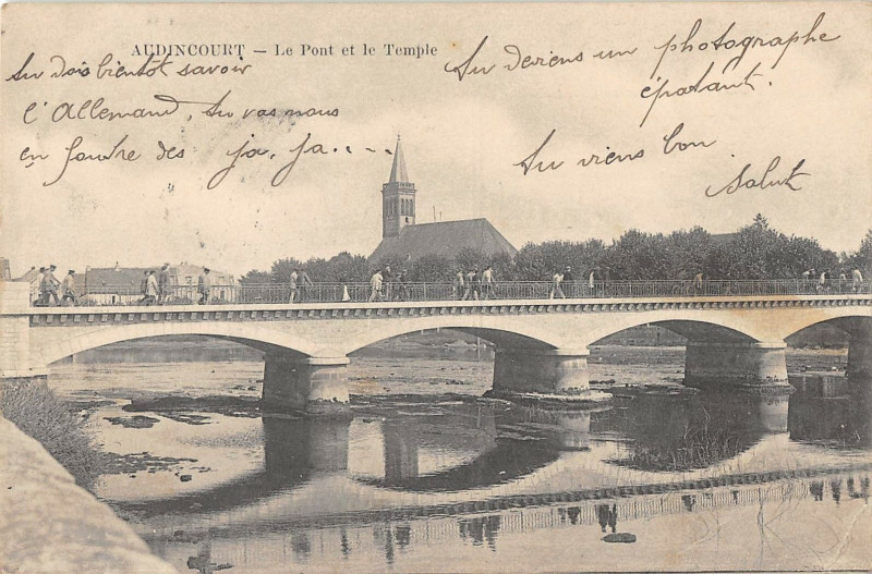 Carte postale ancienne Audincourt Le Pont Et Le Temple à Audincourt