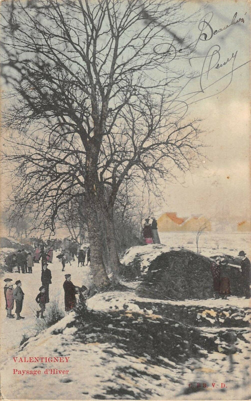 Carte postale ancienne Valentigney Paysage D'Hiver (cliché colorisé à Valentigney