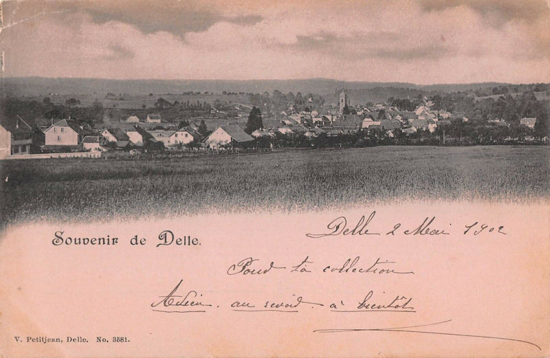Carte postale ancienne Souvenir De Delle (dos non divisé) à Delle