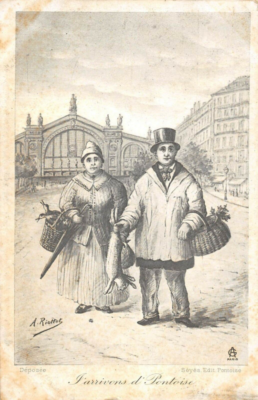 Carte postale ancienne J'Arrivons D'Pontoise Illustrateur à Pontoise