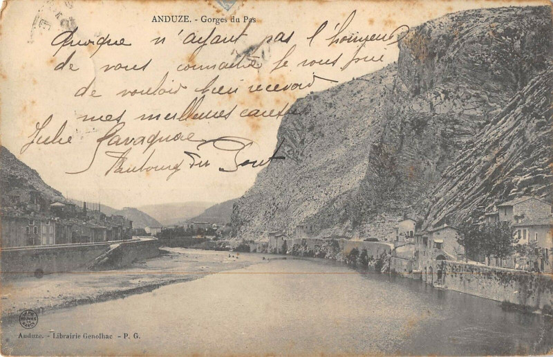 Carte postale ancienne Anduze Gorges Du Pas à Anduze