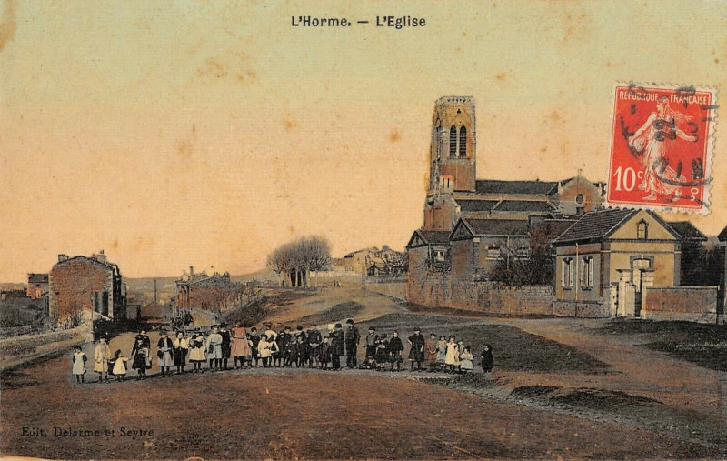 Carte postale ancienne L'Horme Eglise (cpa toilée à L'Horme