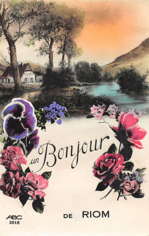 Carte postale ancienne Un Bonjour De Riom à Riom