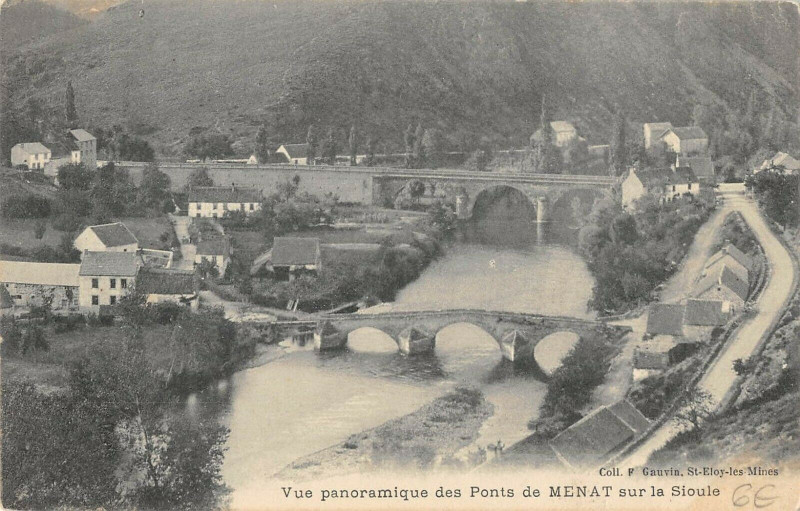 Carte postale ancienne Vue Panoramique Des Ponts De Menat Sur La Sioule à Menat