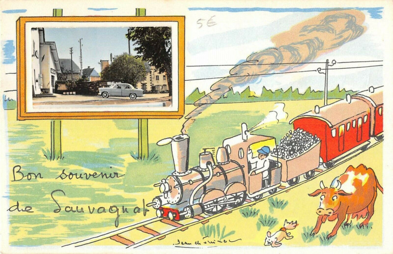 Carte postale ancienne Bon Souvenir De Sauvagnat Train à Sauvagnat