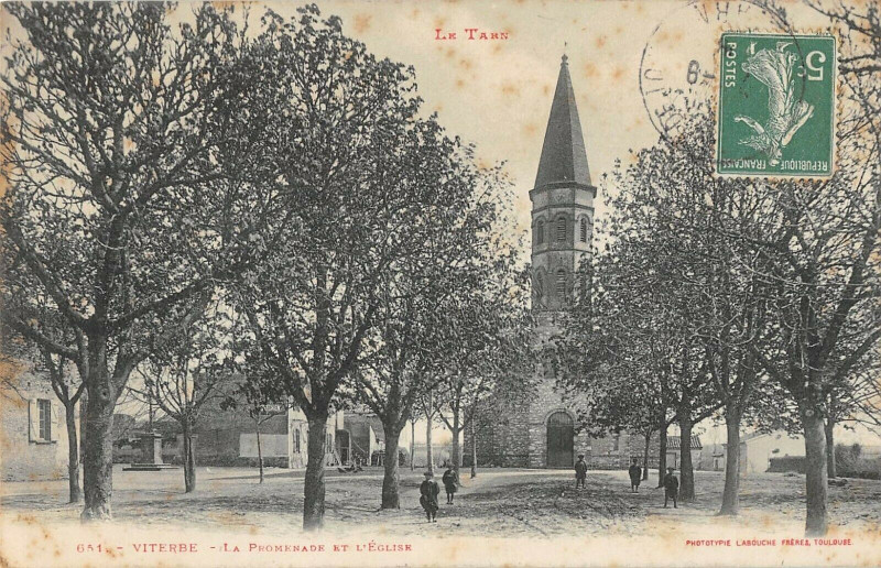 Carte postale ancienne Viterbe Promenade Et Eglise à Viterbe