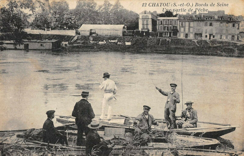 Carte postale ancienne Chatou Une Partie De Peche à Chatou