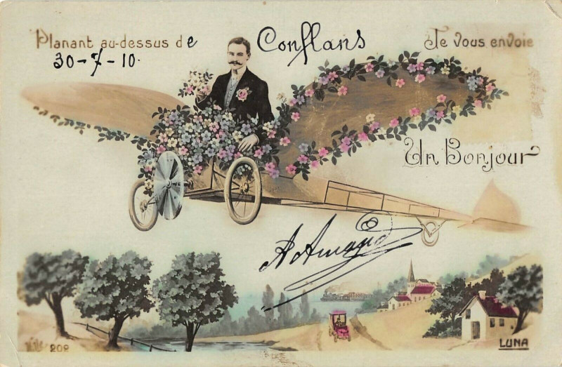 Carte postale ancienne Planant Au Dessus De Conflans Avion