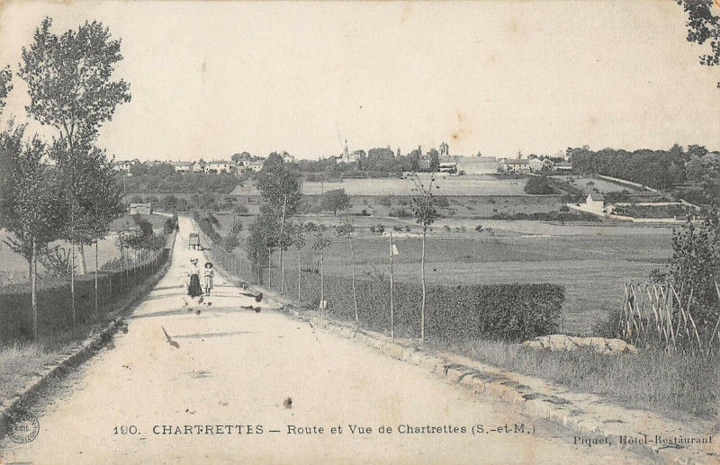 Carte postale ancienne Chartrettes Route Et Vue De Chartrettes à Chartrettes