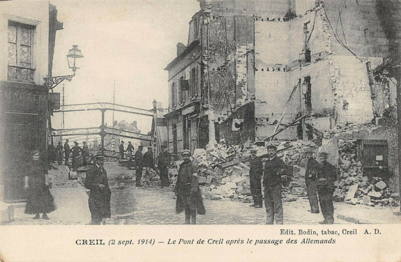 Carte postale ancienne Creil Le Pont De Creil Apres Le Passage Des Allemands à Creil