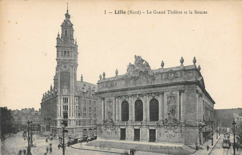 Carte postale ancienne Lille Grand Theatre Et Bourse à Lille