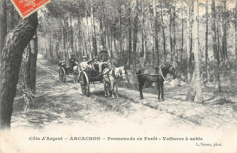 Carte postale ancienne Arcachon Promenade En Foret Voitures A Sable à Arcachon