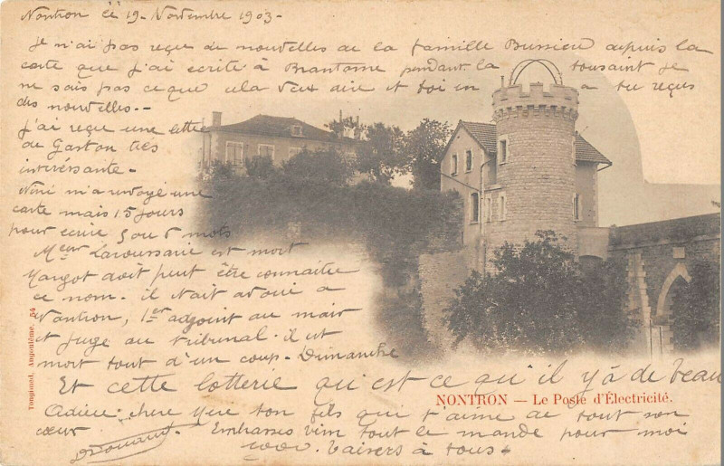 Carte postale ancienne Nontron Le Poste D'Electricite (dos non divisé) à Nontron
